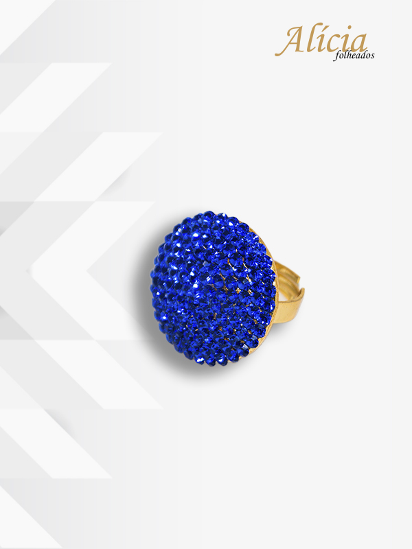 Anel Dourado Pedra Azul Ajustável