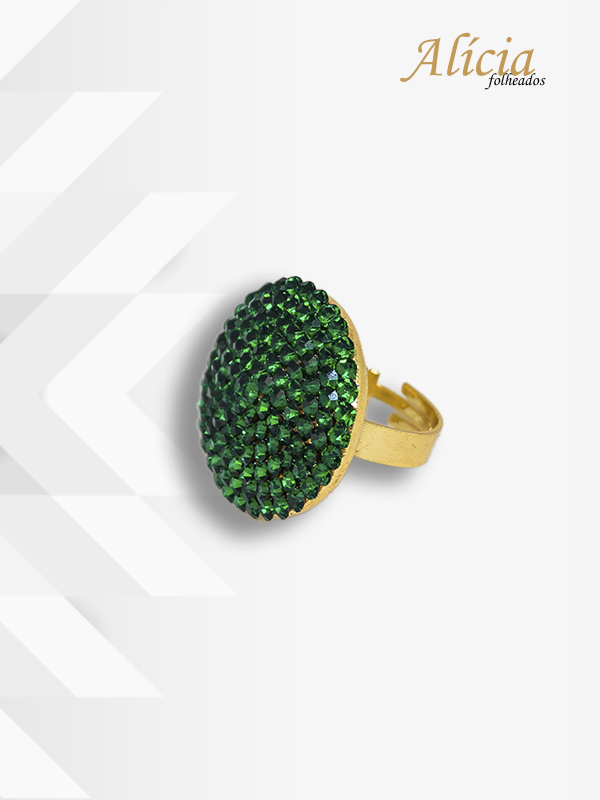 Anel Dourado Pedra Verde Ajustável