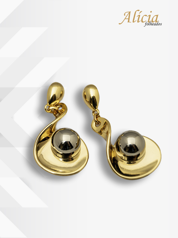 Brinco Dourado Perola Prata