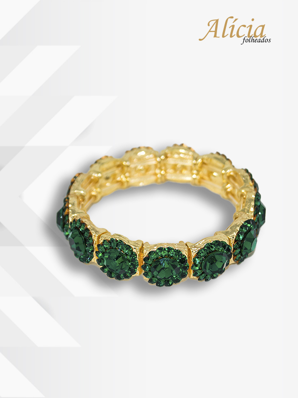 Bracelete Dourada Pedra Verde