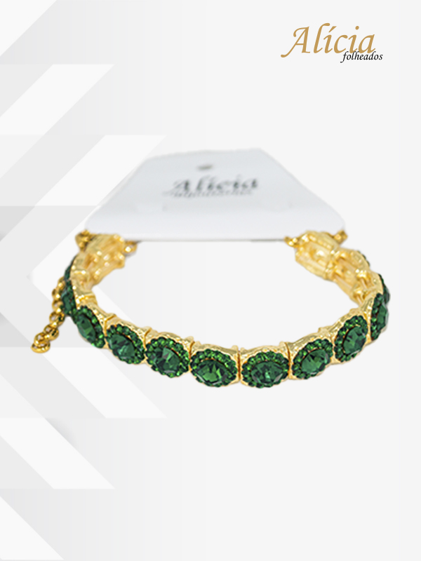 Pulseira Dourada Pedras Verdes