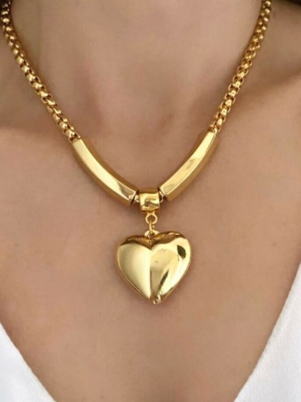 Max Colar Coração Cheio Dourado Verniz Italiano