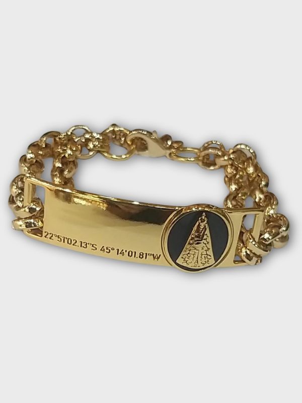 Pulseira Dourada Placa Metal com Resina Nossa Senhora