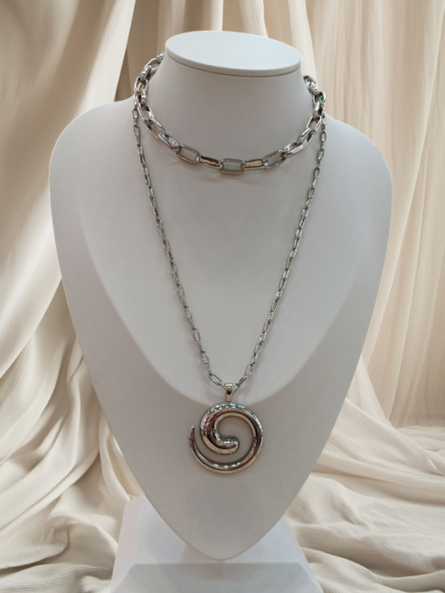 Conjunto Colar longo e chooker banho niquel - VERNIZ ITALIANO