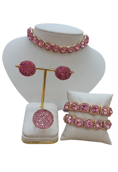 conjunto cooker, brinco, pulseira, anel regulavel, folheado strass primeira linha da preciosa.