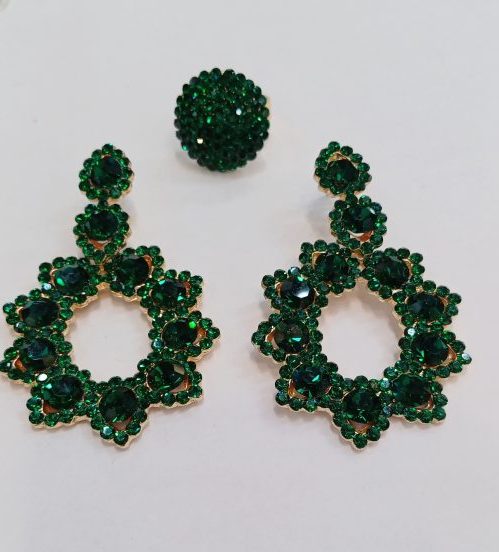 conjunto brinco e anel, regulavel folheado strass primeira linha da preciosa