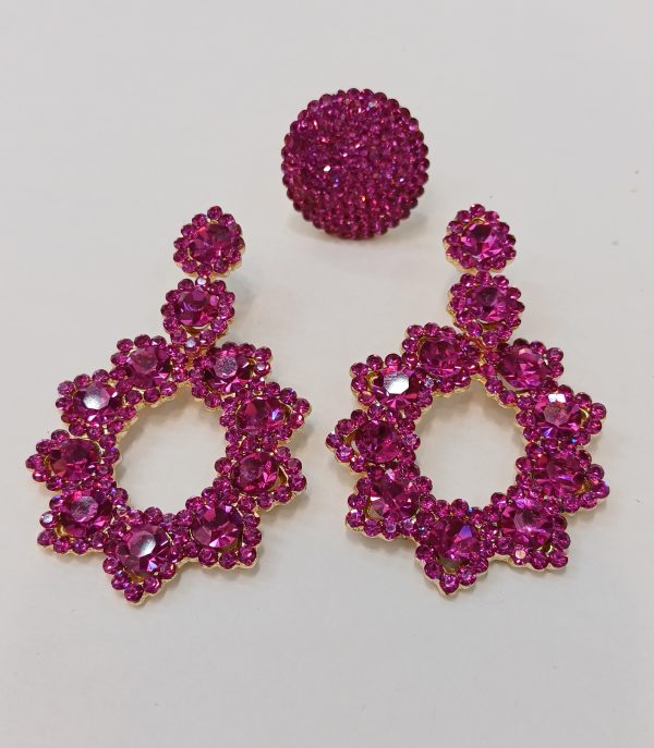 conjunto brinco e anel, regulavel folheado strass primeira linha da preciosa