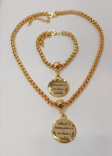 CONJUNTO COLAR E PULSEIRA RELIGIOSO VERNIZ ITALIANO